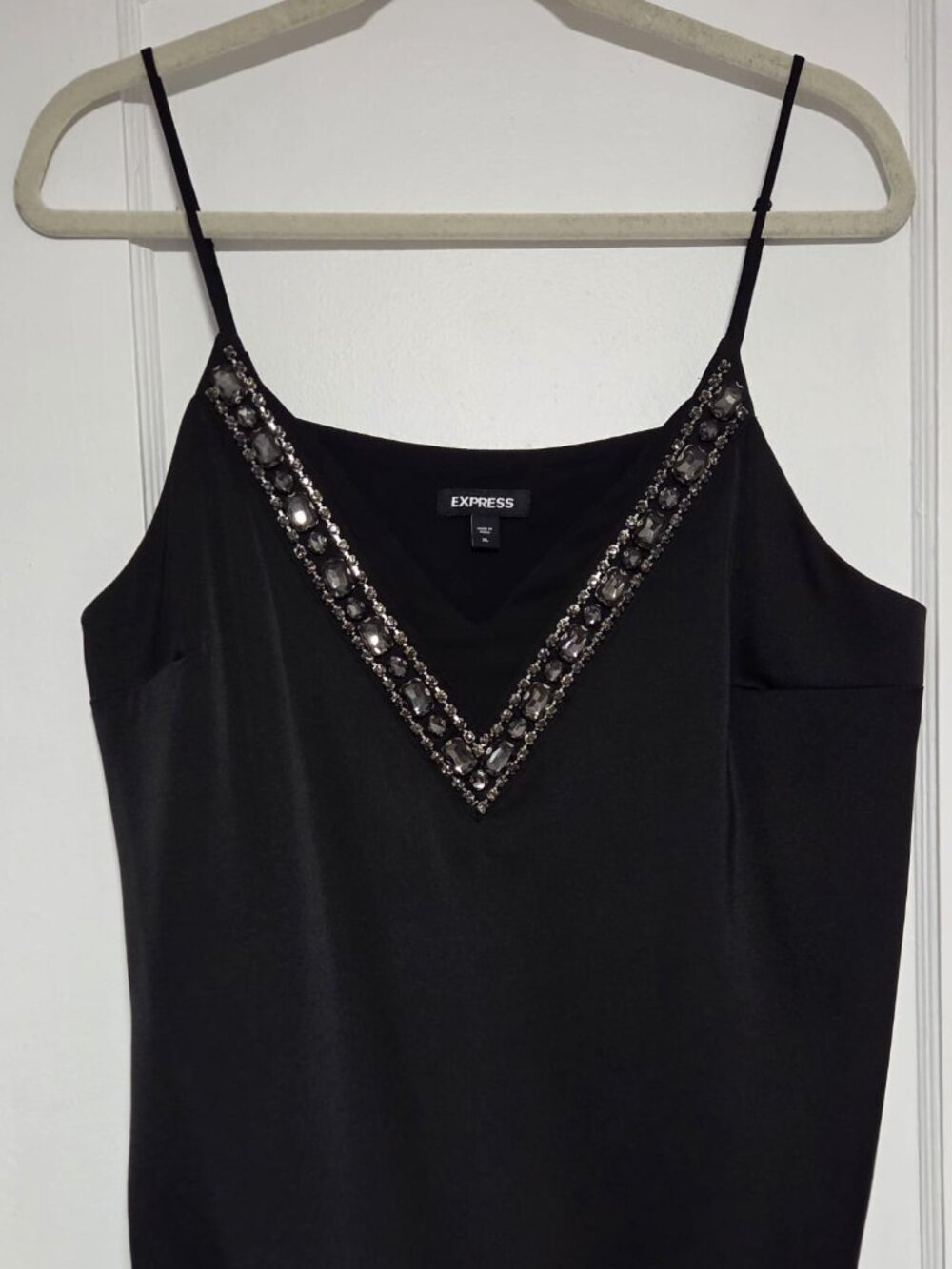 Express Black Satin Beaded V-Neck Cami
